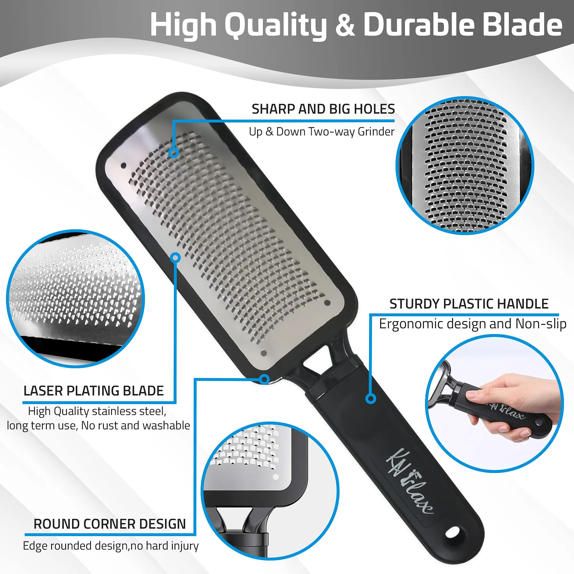 [Colossal Pedicure Rasp Foot File   Toenail Clipper] KN FLAX Premium Foot care Pedicure Surgical grade Stainless steel file with Thick Nails, Large Fingernail Toe Nail Clippers