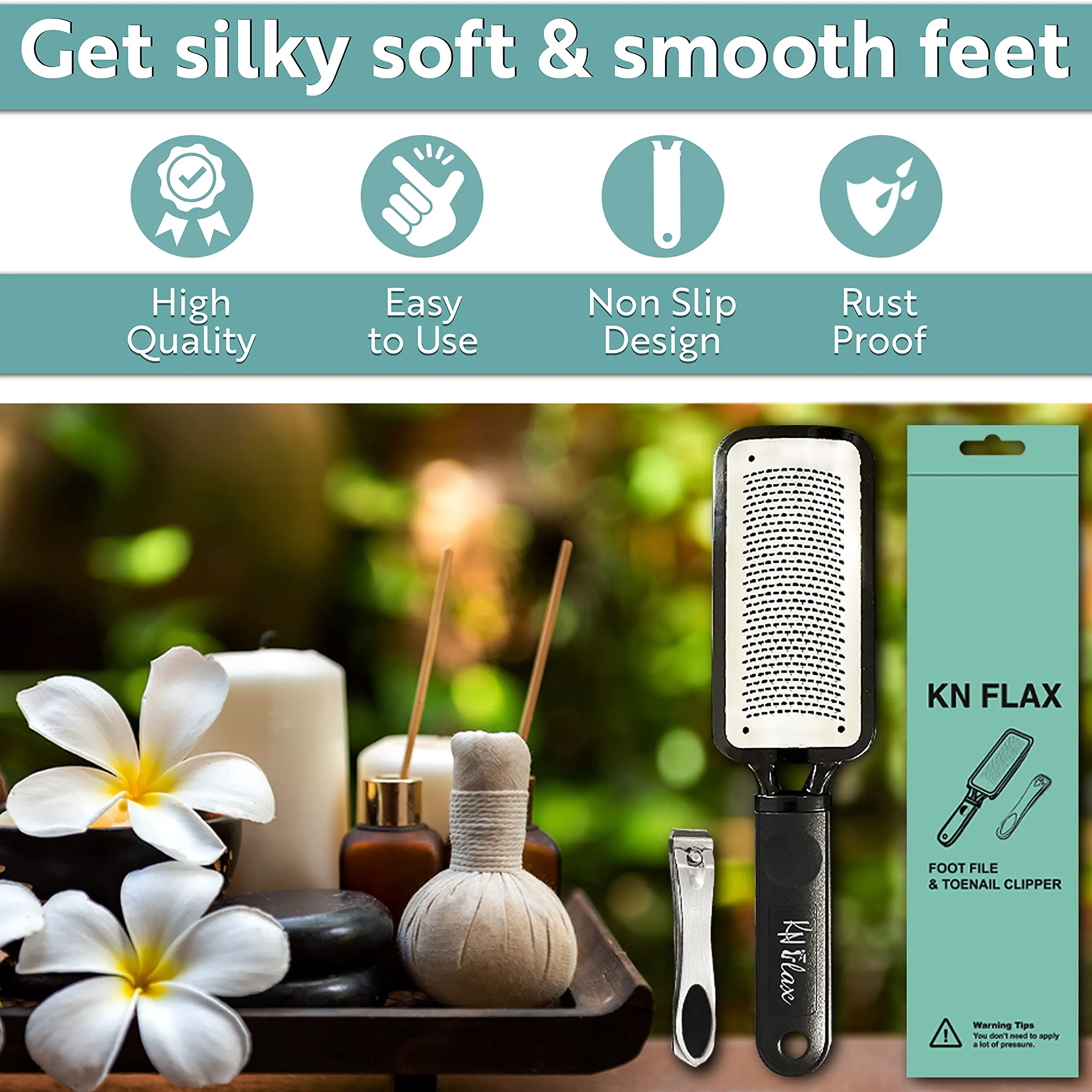 [Colossal Pedicure Rasp Foot File   Toenail Clipper] KN FLAX Premium Foot care Pedicure Surgical grade Stainless steel file with Thick Nails, Large Fingernail Toe Nail Clippers