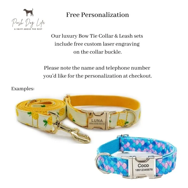 Cottage Rose Bow Tie Dog Collar & Leash Set | Personalized Free