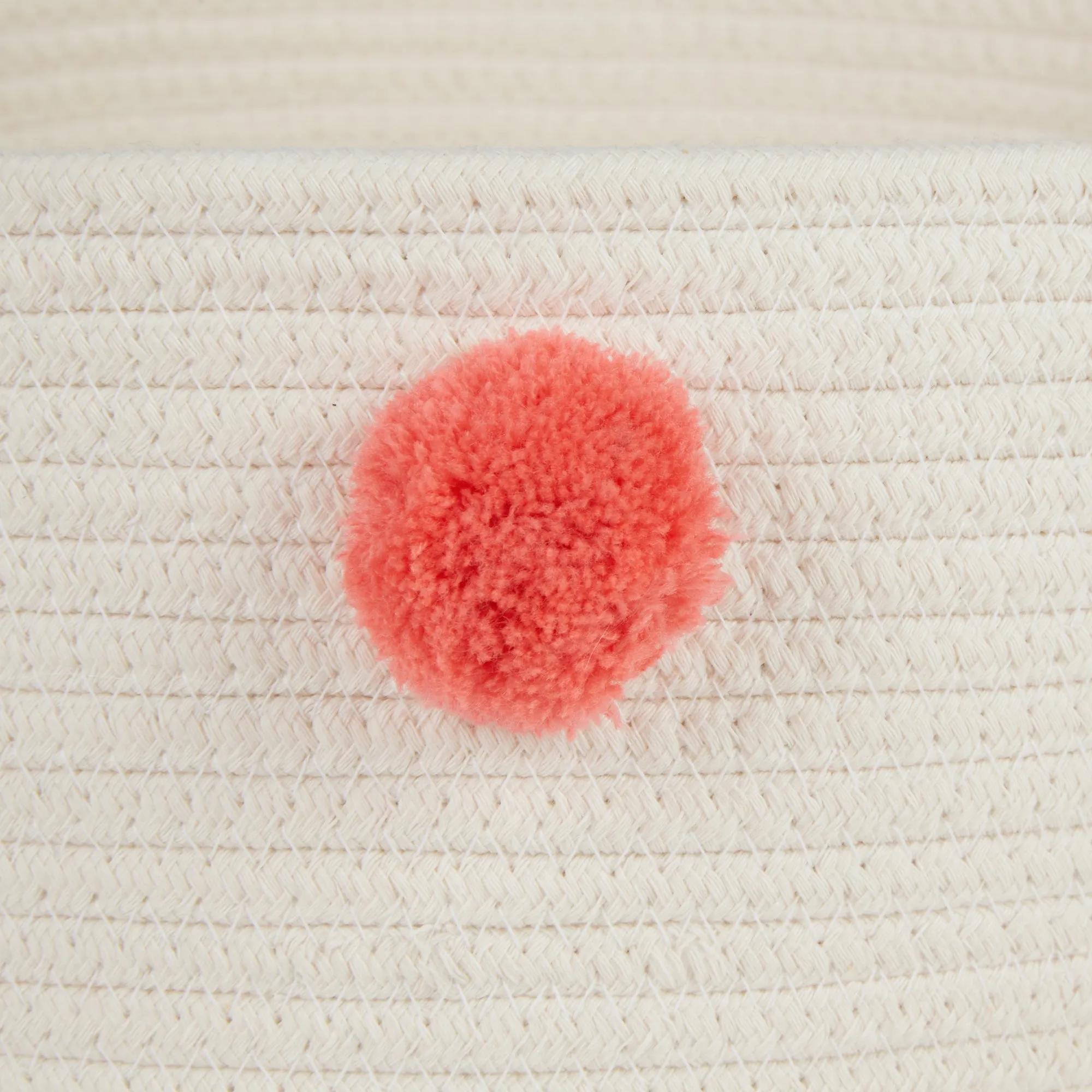 Cotton Pet Storage Basket, Pom-Poms, White/Pink - 15.75x6.25"
