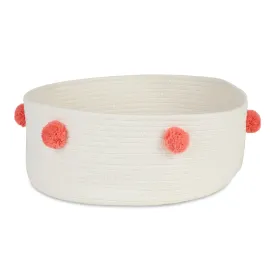 Cotton Pet Storage Basket, Pom-Poms, White/Pink - 15.75x6.25"