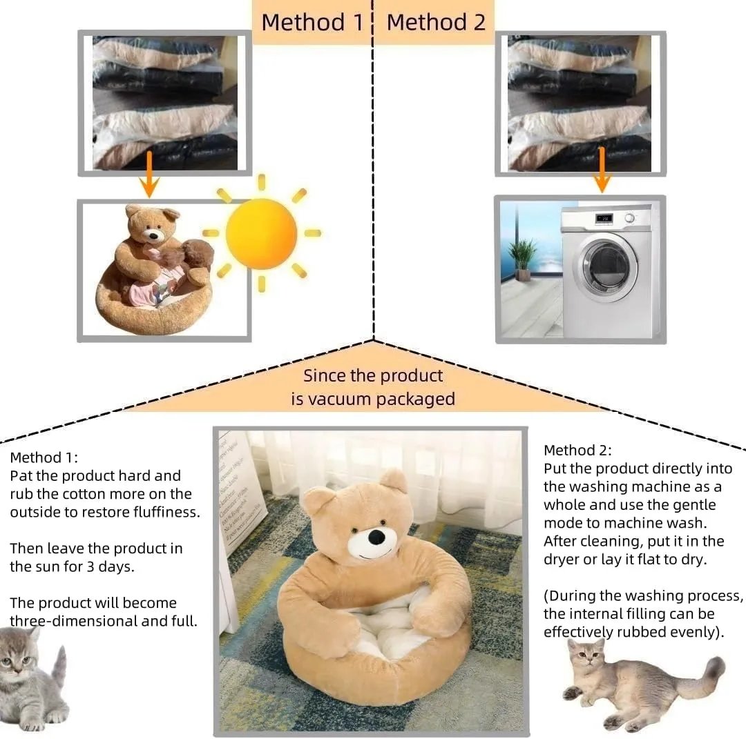 Cute Bear Hug Design Dog Cat Beds Plush Pet Beds Cuddler, Warm Soft Calming Dog Beds with Removable Washable Cover Non-Slip Bottom (Diameter 30 in, Khaki)