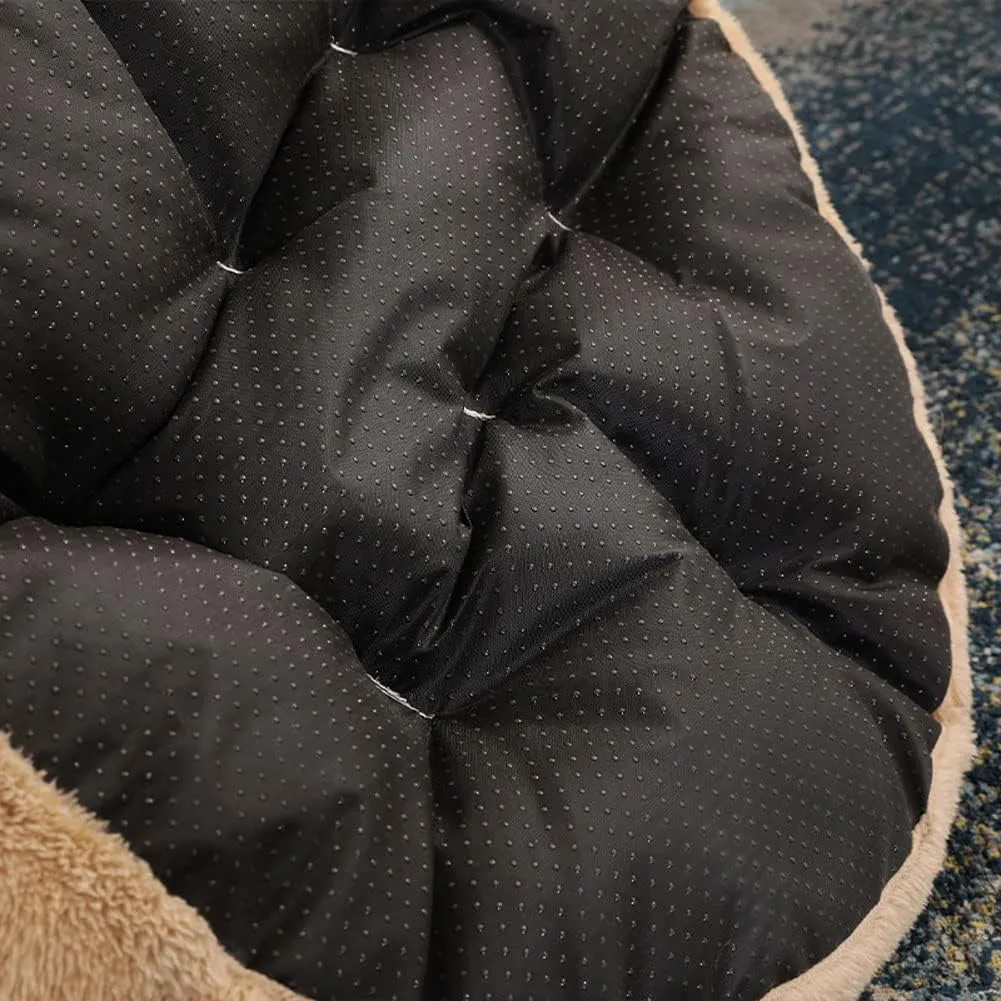 Cute Bear Hug Design Dog Cat Beds Plush Pet Beds Cuddler, Warm Soft Calming Dog Beds with Removable Washable Cover Non-Slip Bottom (Diameter 30 in, Khaki)