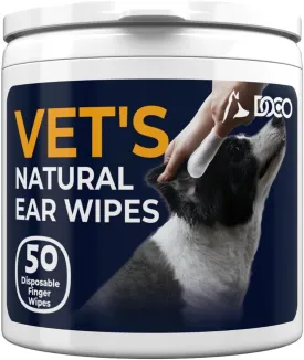 DOCO Dog Ear Wipes Natural Ear Cleaner for Dogs with Eucalyptus, Chamomile and Aloe Ear Cleaning Finger Kit for Dogs and Cats (50 Count)