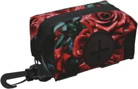 Dog Poop Bag Holder For Leash, Lightweight Dispenser For Pet Waste Bags Red And Black Rose Puppy Potty Carrier Small Doggy Zipper Pouch With Carabiner Clip