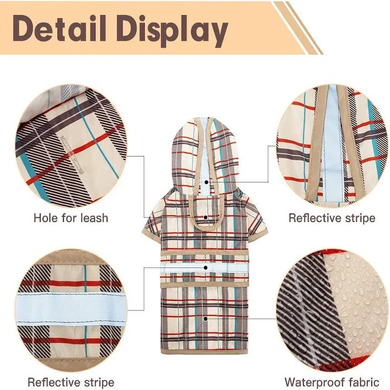 Dog Raincoat Hooded With Reflective Strip Waterproof Dog Jumpsuit