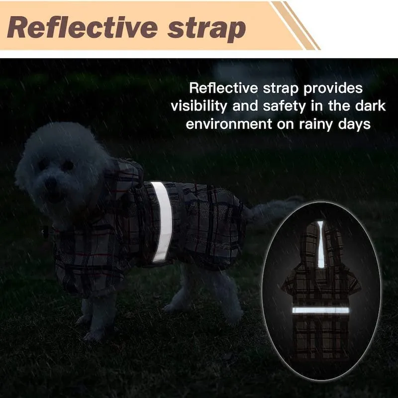 Dog Raincoat Hooded With Reflective Strip Waterproof Dog Jumpsuit