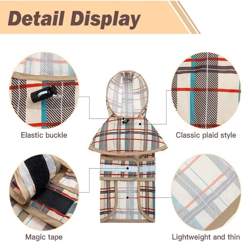 Dog Raincoat Hooded With Reflective Strip Waterproof Dog Jumpsuit