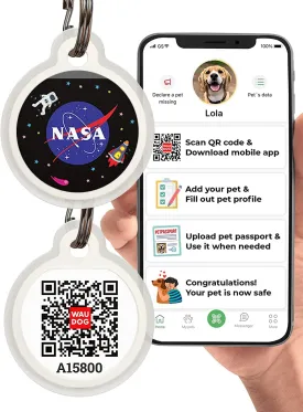 Dog Tags for Pets - Silicone QR Code Pet ID Tags for Dogs & Cats - Silent Dog Name Tag and Cat Name Tag for Your Pet - Puppy Name Tag for Dog Collar - Dog Identification Tags (NASA)