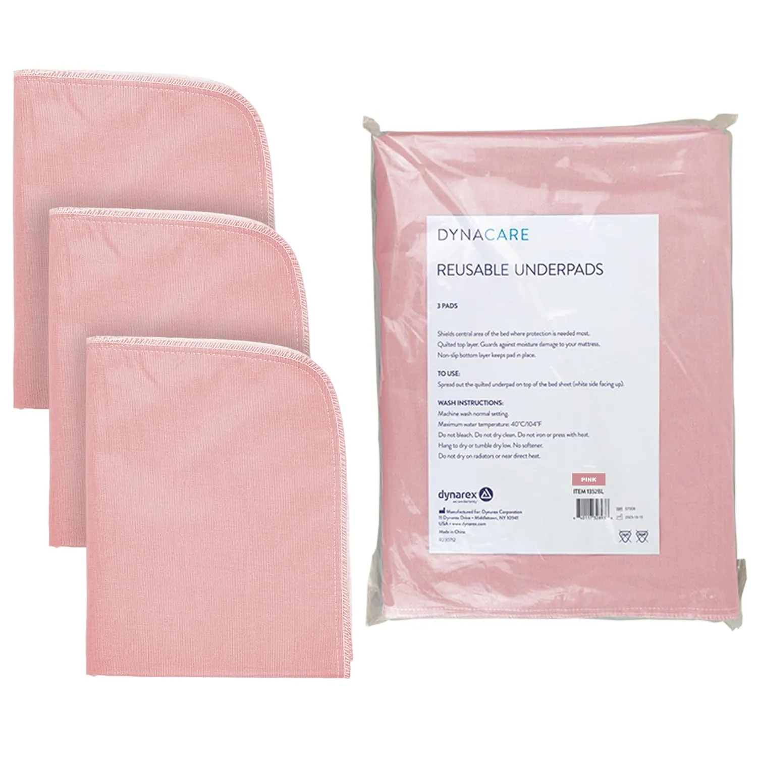 Dynarex Incontinence Bed Pads - Reusable & Washable Waterproof Pee Pads for Kids, Adults, Elderly - 1 Bag of 3 Pads - 17" x 22", Pink