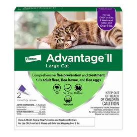 Elanco Advantage II Large Cat 2-Month Dose Flea and Tick Spot-on Treatment - 9  Lbs - Purple - 2 Pack