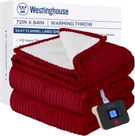 Electric Heated Blanket 72" x 84", Red & Ivory