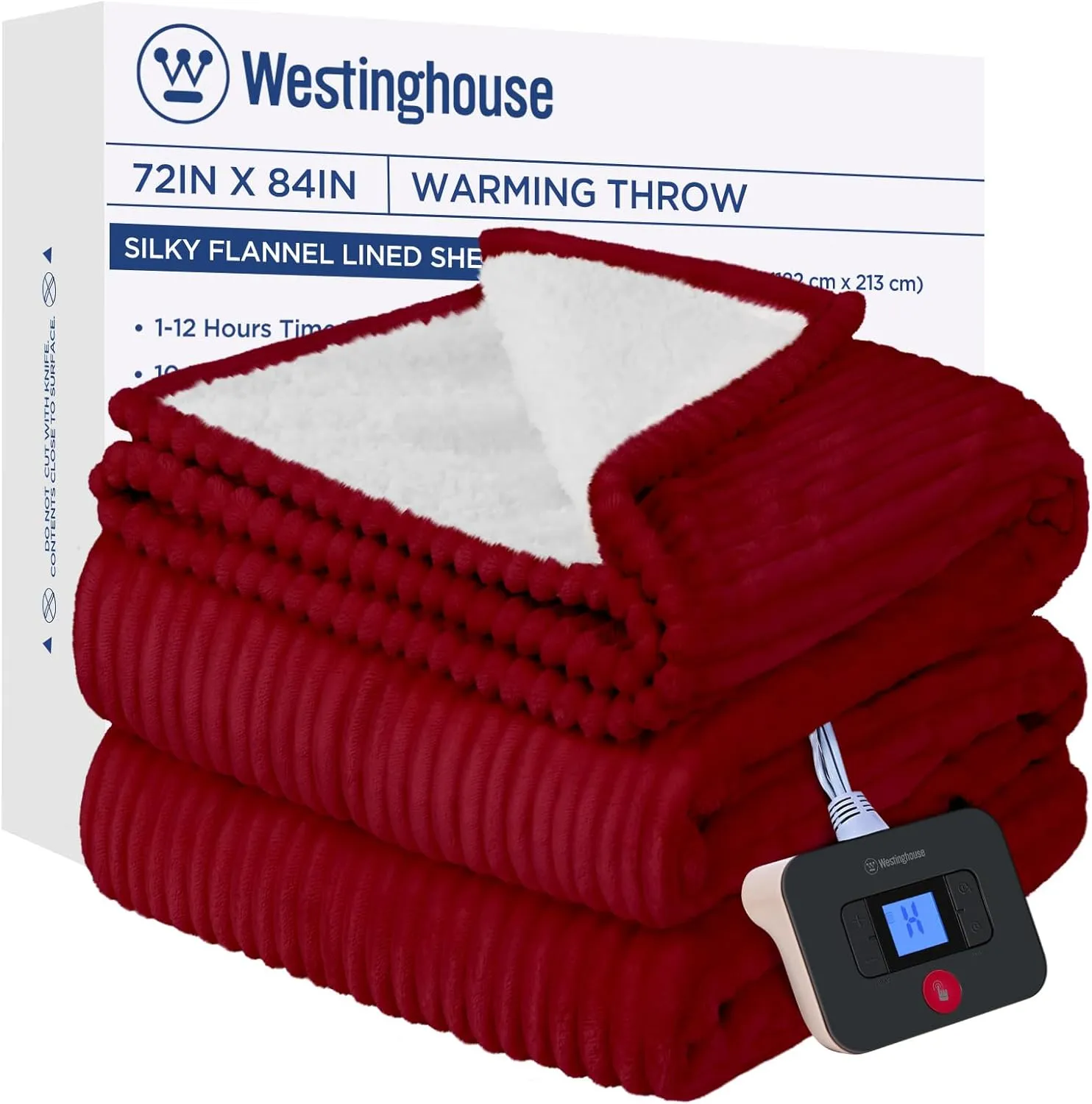 Electric Heated Blanket 72" x 84", Red & Ivory