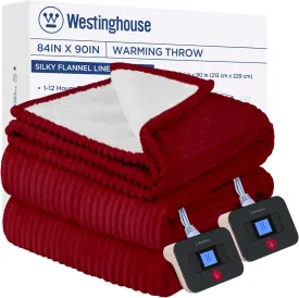 Electric Heated Blanket 84" x 90", Red & Ivory
