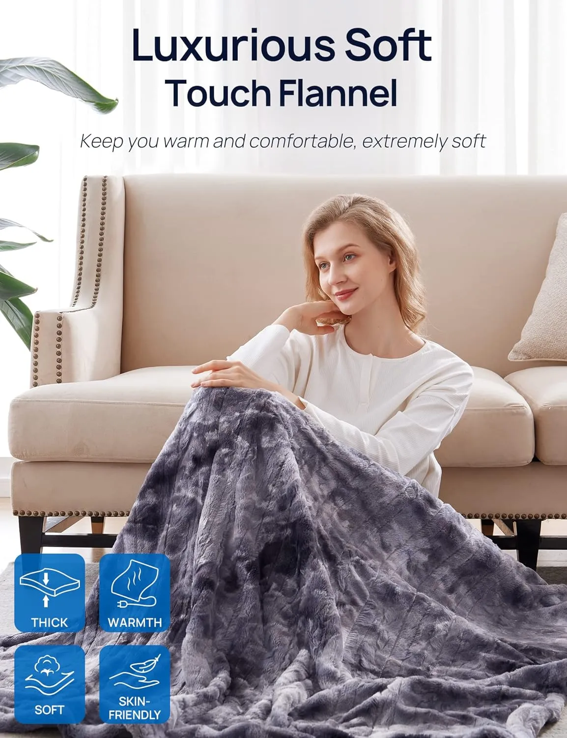Electric Heated Faux Fur Blanket 62" x 84", Gray
