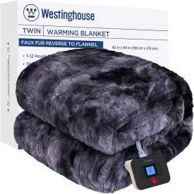 Electric Heated Faux Fur Blanket 62" x 84", Gray