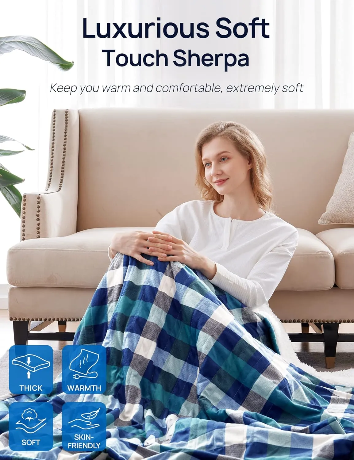 Electric Heated Sherpa Plaid Blanket 100" x 90", Green