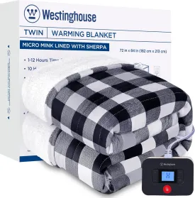 Electric Heated Sherpa Plaid Blanket 62" x 84", Black