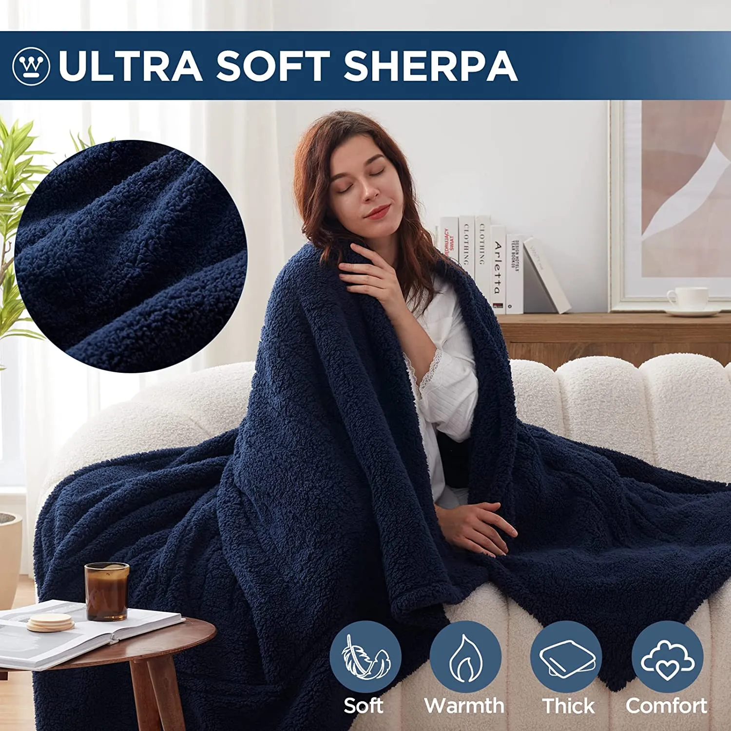 Electric Heated Throw Sherpa Navy