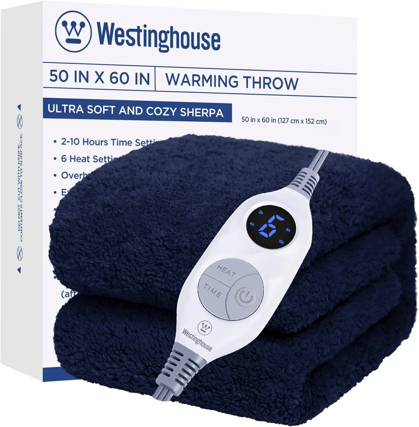 Electric Heated Throw Sherpa Navy