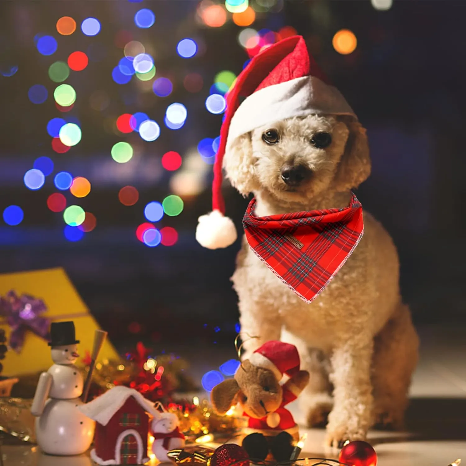Elegant Little Tail Christmas Bandana for Small Medium Large Soft Dogs - Washable Square Dog Scarf Adjustable Kerchief in Holiday Girl Boy Colors