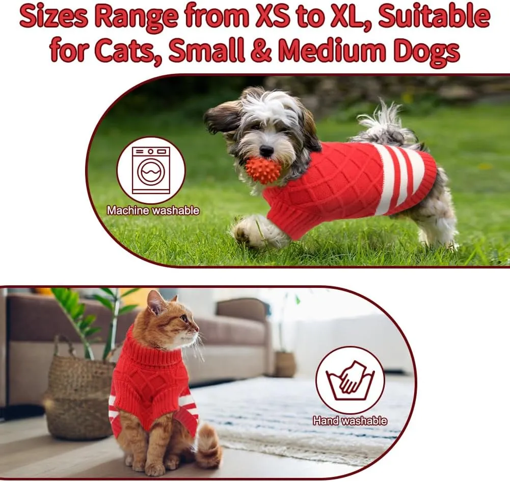 EMUST Sweater for Medium Large Dogs Boy Girl, Cute Pet Sweater with Turtleneck & Sleeve, Cold Weather Warm Elastic Pullover Knitwear Dog Sweaters, Thick Dog Winter Clothes, Indoor & Outdoor, Red L