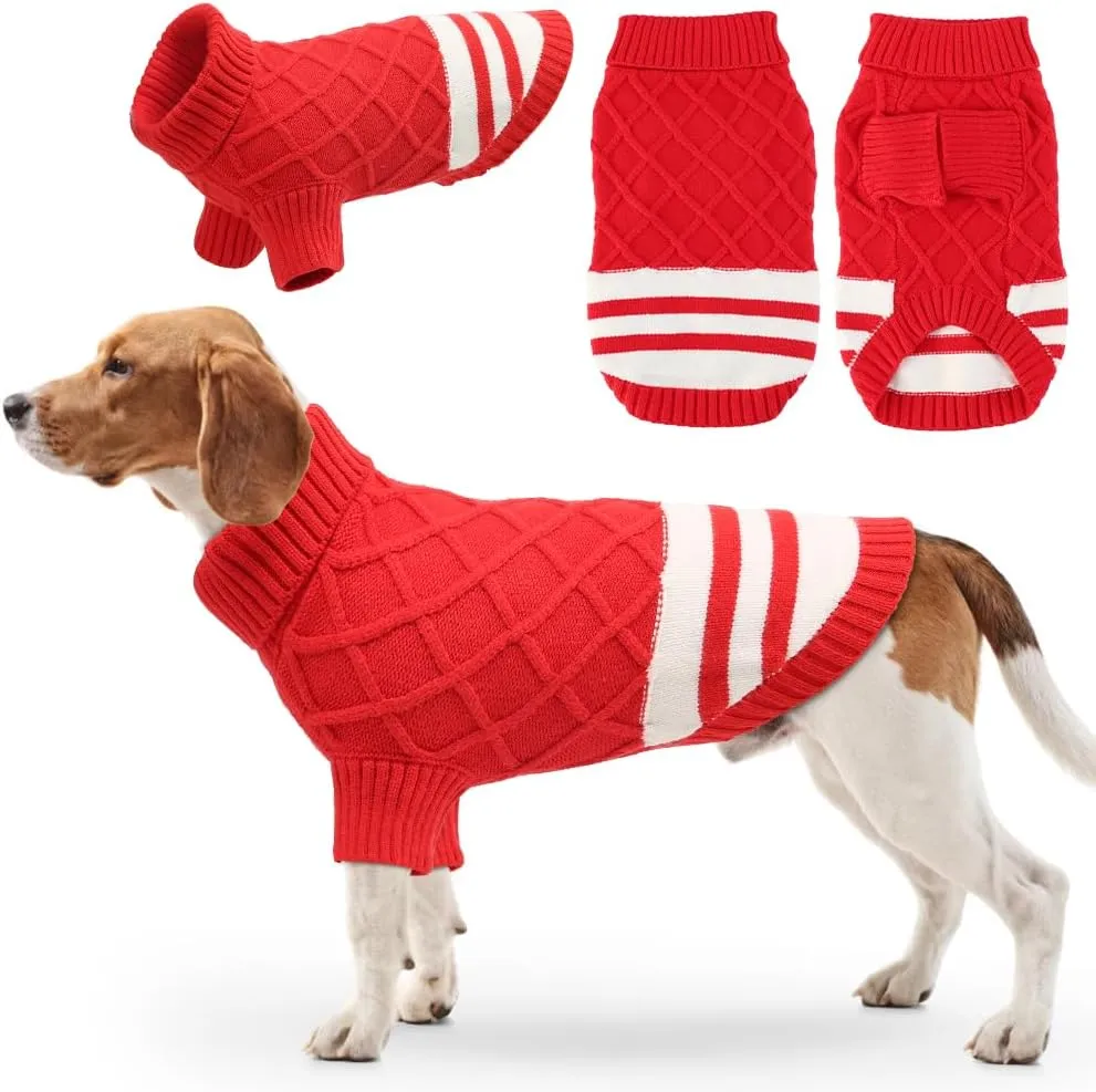 EMUST Sweater for Medium Large Dogs Boy Girl, Cute Pet Sweater with Turtleneck & Sleeve, Cold Weather Warm Elastic Pullover Knitwear Dog Sweaters, Thick Dog Winter Clothes, Indoor & Outdoor, Red L