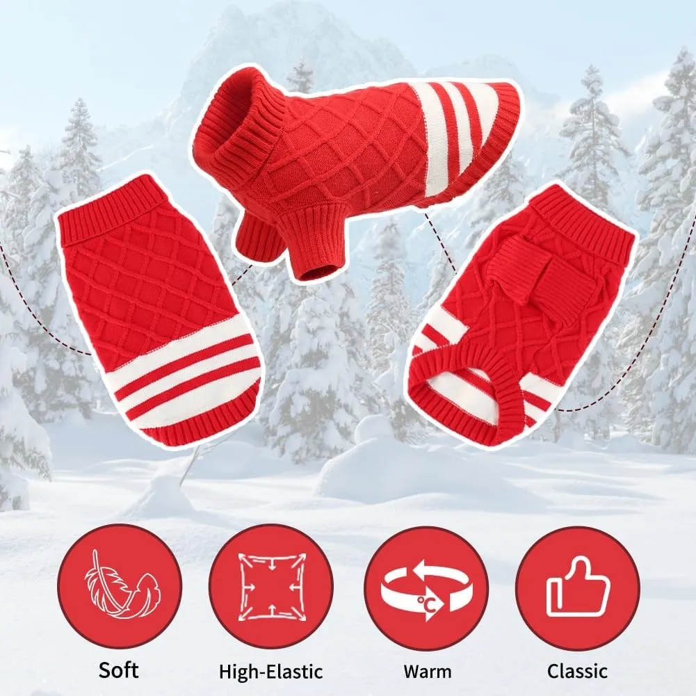EMUST Sweater for Medium Large Dogs Boy Girl, Cute Pet Sweater with Turtleneck & Sleeve, Cold Weather Warm Elastic Pullover Knitwear Dog Sweaters, Thick Dog Winter Clothes, Indoor & Outdoor, Red L