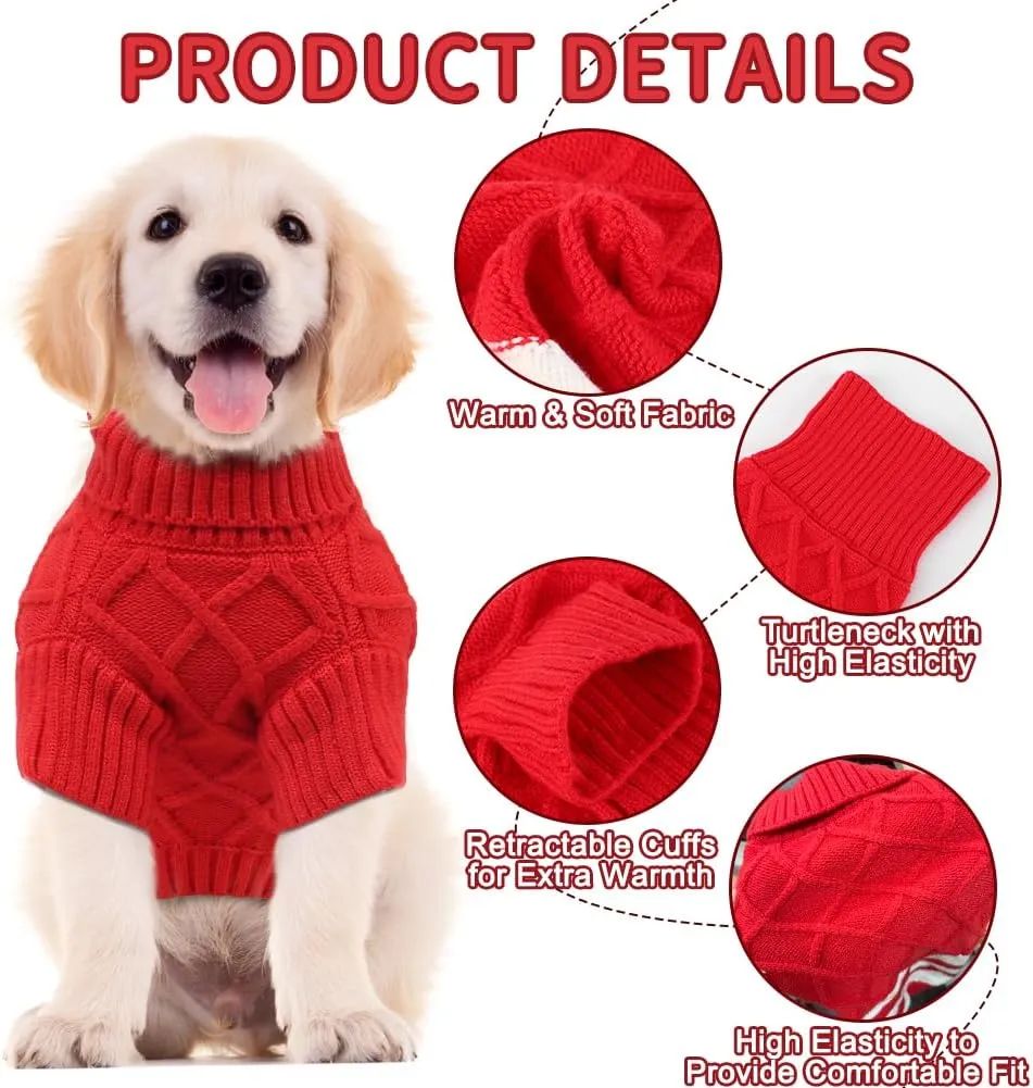 EMUST Sweater for Medium Large Dogs Boy Girl, Cute Pet Sweater with Turtleneck & Sleeve, Cold Weather Warm Elastic Pullover Knitwear Dog Sweaters, Thick Dog Winter Clothes, Indoor & Outdoor, Red L