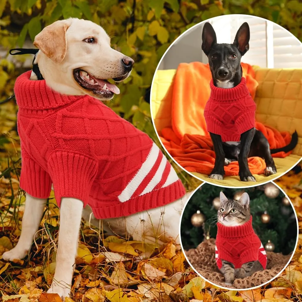 EMUST Sweater for Medium Large Dogs Boy Girl, Cute Pet Sweater with Turtleneck & Sleeve, Cold Weather Warm Elastic Pullover Knitwear Dog Sweaters, Thick Dog Winter Clothes, Indoor & Outdoor, Red L