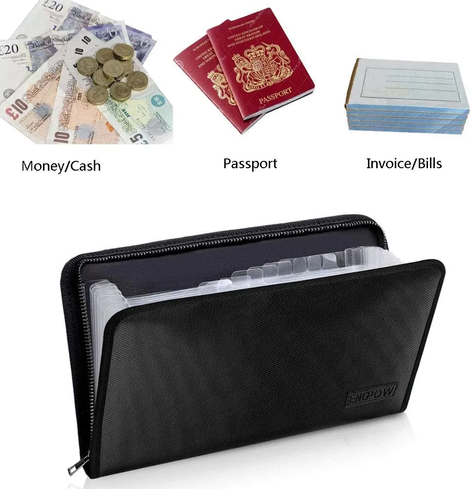ENGPOW Expanding File Folder (11.4"x6.7") A5 Size Document Organizer Fireproof Money Bag 13 Pockets Zipper Closure Portable Filing Wallet Holder Storage for Check,Bill,Receipts,Tickets