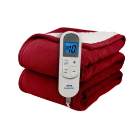 essential Flannel Sherpa Electric Heated Warming 50x60 Throw Blanket Red White