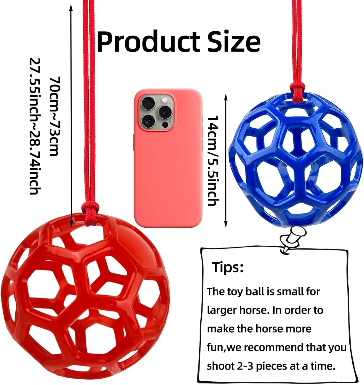 Farm Stall Hanging Feeder Toy Ball for Horses, Goats, Sheep  Durable TPR Feeding Ball, Hay Feeder for Animal Enrichment, Stretch-Resistant Design (Blue)