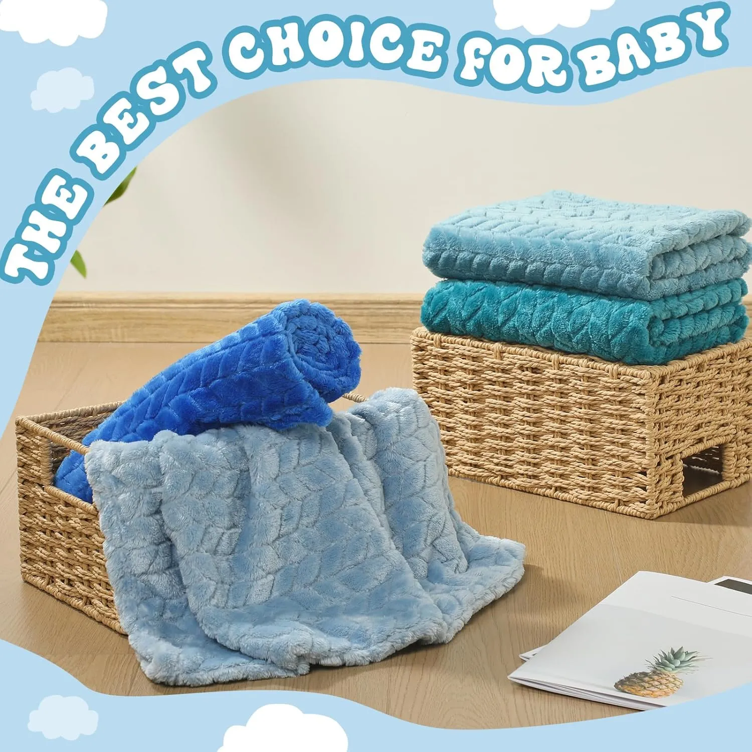 Frienda 4 Pcs Baby Fuzzy Blanket Fluffy Baby Blanket for Boys Girls Soft Warm Infant Newborn Toddler Receiving Nursery Bed Supplies, 32 x 24 Inch(Blue Color)