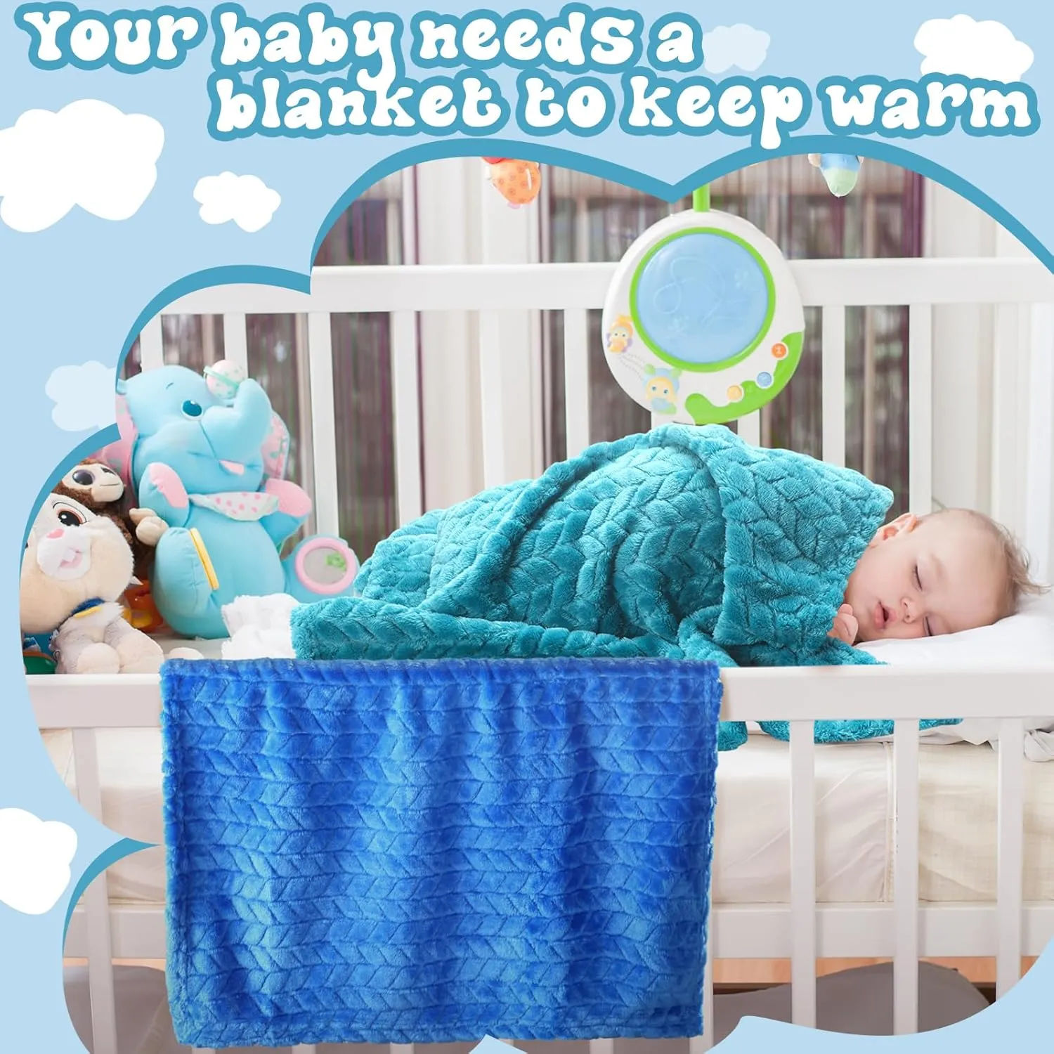 Frienda 4 Pcs Baby Fuzzy Blanket Fluffy Baby Blanket for Boys Girls Soft Warm Infant Newborn Toddler Receiving Nursery Bed Supplies, 32 x 24 Inch(Blue Color)