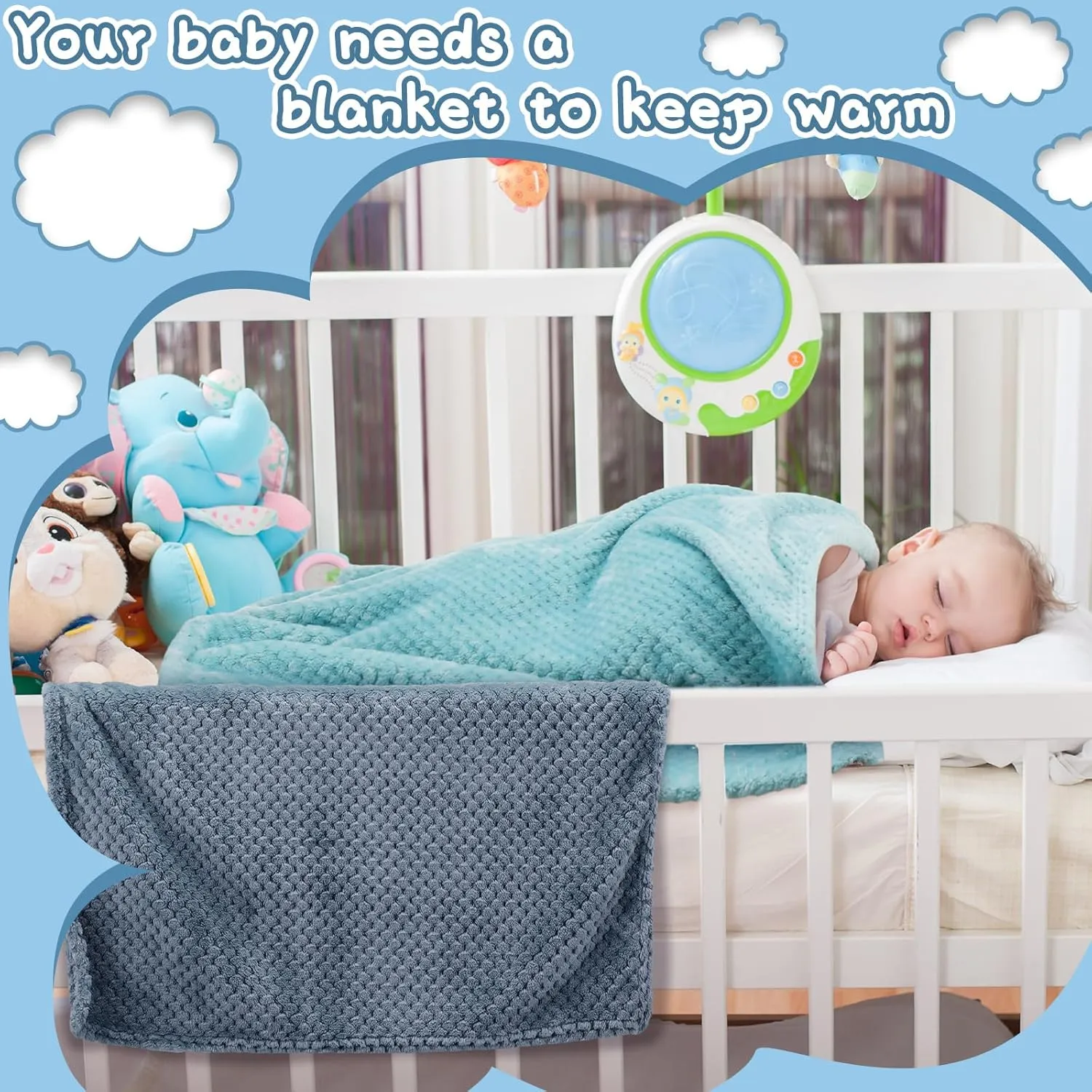 Frienda 4 Pcs Baby Fuzzy Blanket Fluffy Baby Blanket for Boys Girls Soft Warm Infant Newborn Toddler Receiving Nursery Bed Supplies, 32 x 24 Inch(Blue Green Color)