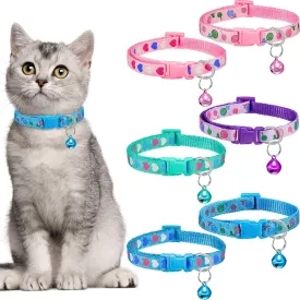 Frienda 6 Pieces Cat Collar with Bell Kitten Breakaway Collar Heart Pattern Adjustable Lollipop Spring Summer Design for Girl Boy Kitty(Pink, Blue, Purple, Green)