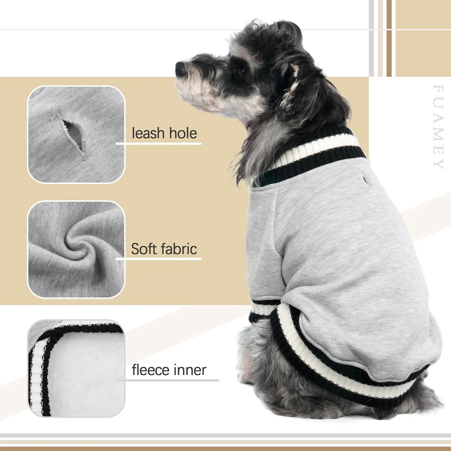 FUAMEY Dog Pullover SweatshirtDog Winter Sweaters Warm Dog Clothes Dog Vest Thick Puppy Pullover Soft Pet Fleece Sweater Cute Doggie Boy Girl Outfit for Small Medium Dogs Grey M