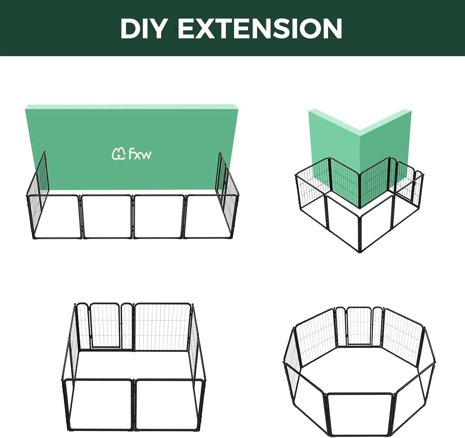 FXW Pawadise Dog Playpen  24 Inch 8 Panels (4 Acrylic   4 Metal), Safe and Stylish Indoor Space for Puppies and Small Dogs, Expandable, Black