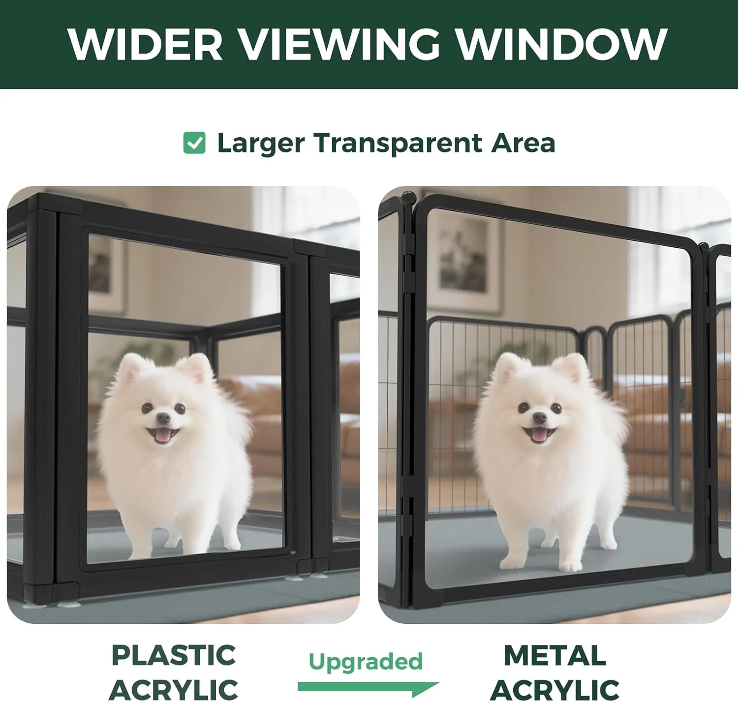 FXW Pawadise Dog Playpen  24 Inch 8 Panels (4 Acrylic   4 Metal), Safe and Stylish Indoor Space for Puppies and Small Dogs, Expandable, Black