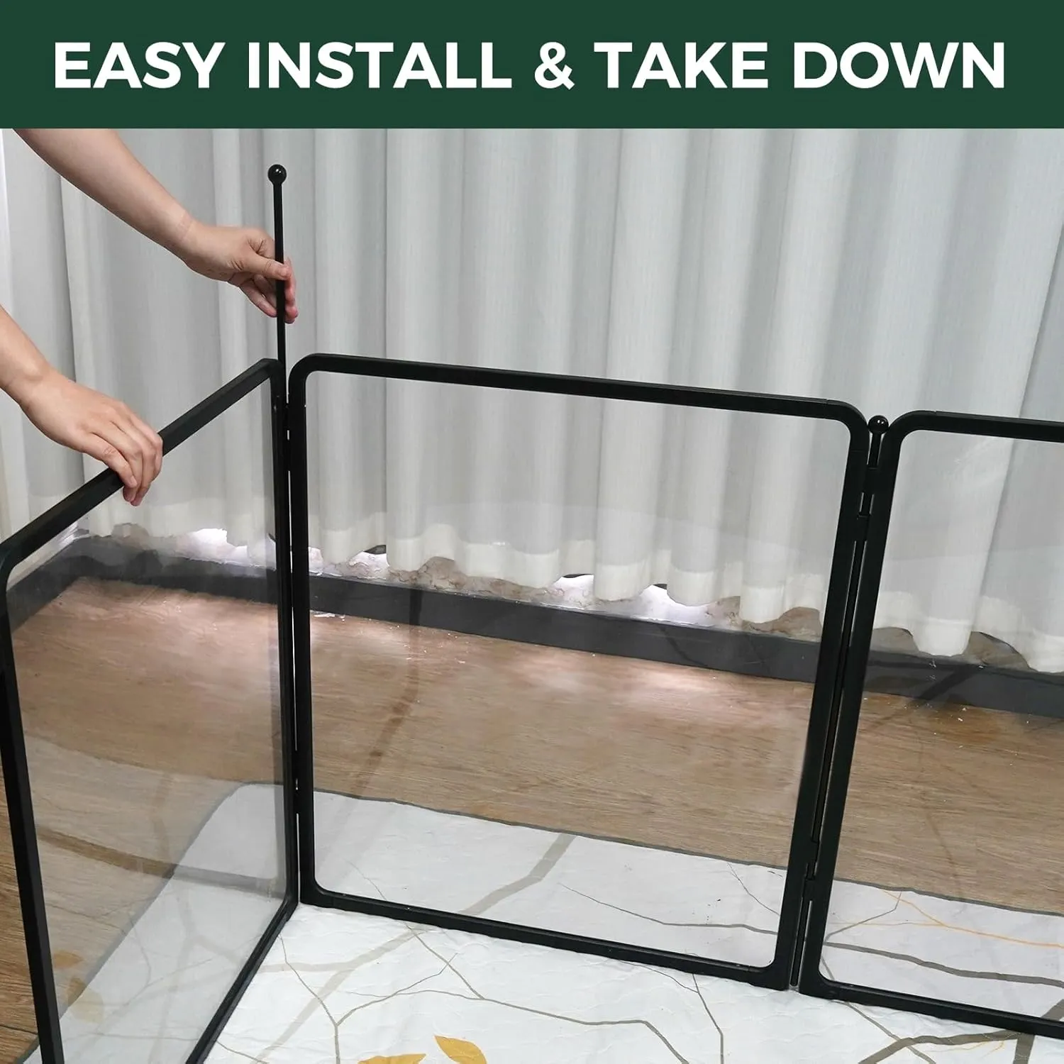 FXW Pawadise Dog Playpen  24 Inch 8 Panels (4 Acrylic   4 Metal), Safe and Stylish Indoor Space for Puppies and Small Dogs, Expandable, Black