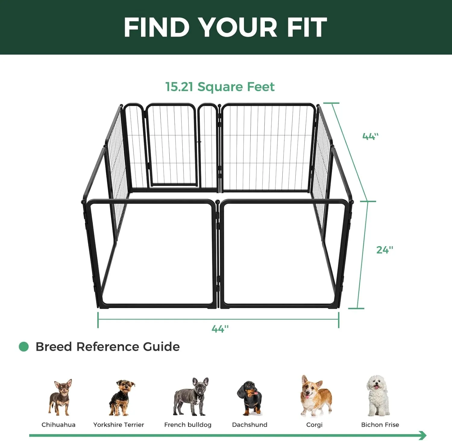 FXW Pawadise Dog Playpen  24 Inch 8 Panels (4 Acrylic   4 Metal), Safe and Stylish Indoor Space for Puppies and Small Dogs, Expandable, Black