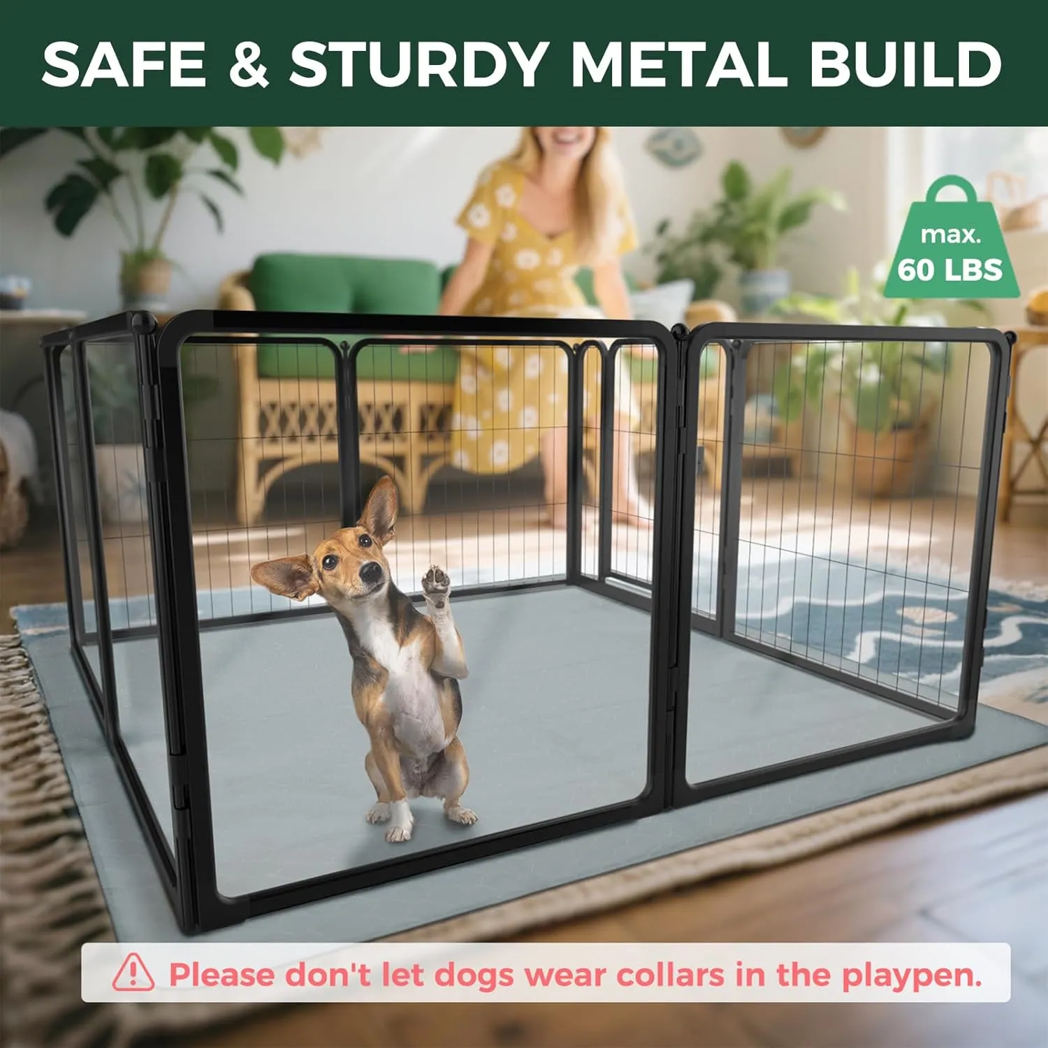 FXW Pawadise Dog Playpen  24 Inch 8 Panels (4 Acrylic   4 Metal), Safe and Stylish Indoor Space for Puppies and Small Dogs, Expandable, Black