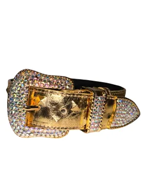 Glam Gold Embossed Studded Italian Leather With Our Custom Swarovski Crystal Buckle