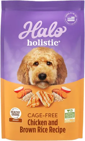 Halo Holistic Dog Food Cage Free Chicken & Brown Rice Formula, Healthy Grains Dry Dog Food, Complete Digestive Health, Kibble for Adult Dogs, 21 lb Bag