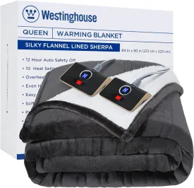 Heated Blanket Silky Flannel Lined Sherpa