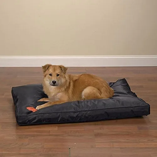 Heavy Duty Dog Bed Chew Resistant Indoor Outdoor Tough Soft Nylon Teflon Beds (Medium - 36" L x 23" W 3" H Black)