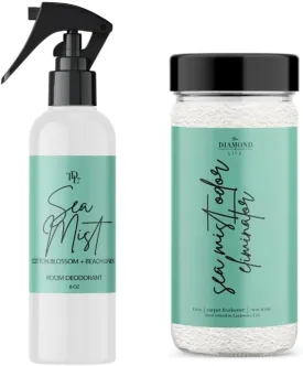 Home "Sea Mist"Cotton Blossom & Linen, Carpet Powder & Upholstery Freshener For Vacuuming With Room Spray, Air/Fabric/Linen Mist Odor Eliminator For Homes With Kids & Pets Bundle