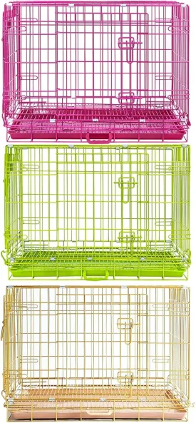 Homey Pet Dog Crates for Medium Dogs, Collapsible Small Dog Cage, Nano-Coating Metal Wire Dog Kennel Indoor with Removable Floor Grid and Tray, Double Doors, GOLD30 PINK30 GREEN30 Bundle