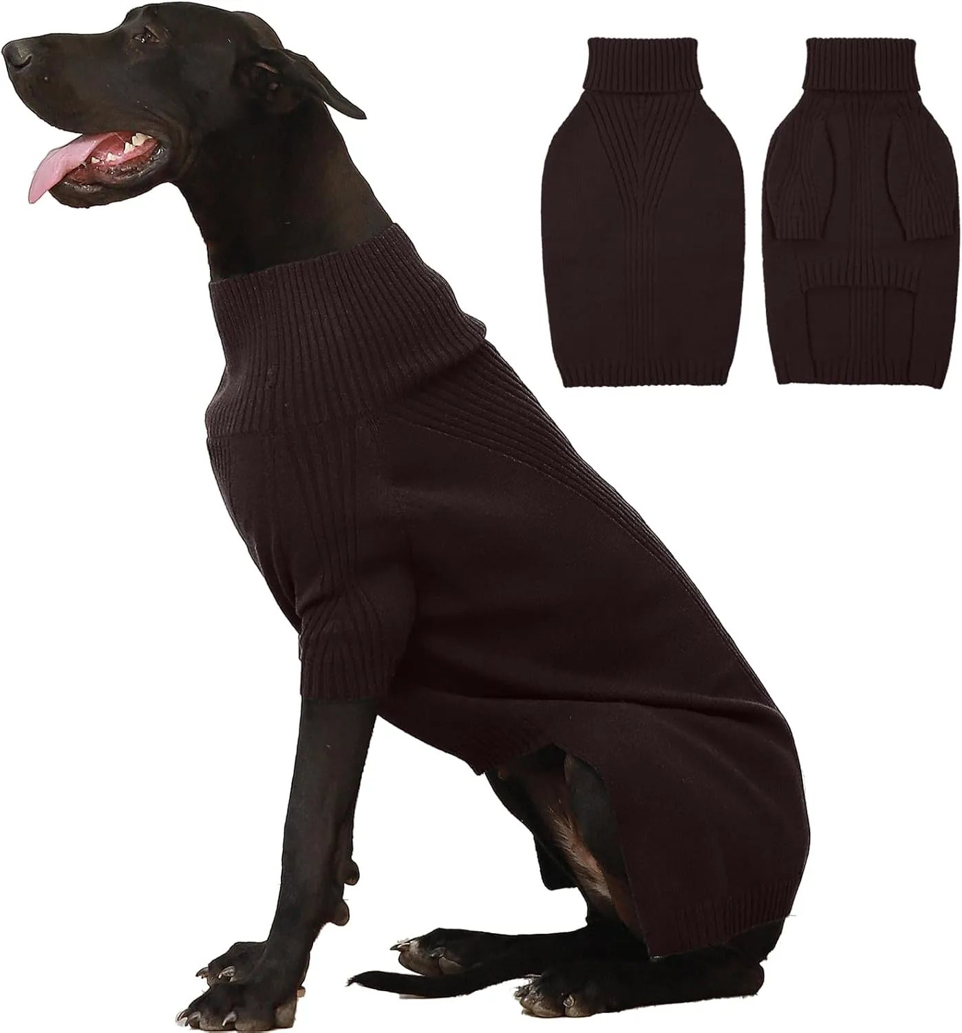 IECOii Extra-Large Dog Sweater 5XL,Christmas Dog Sweaters for Extra Large Dogs Girl Boy,Turtleneck Knitted Knitwear Easy On Doggie Sweatshirt Dog Sweater for Doberman,Great Dane(Brown,XXXXXL)